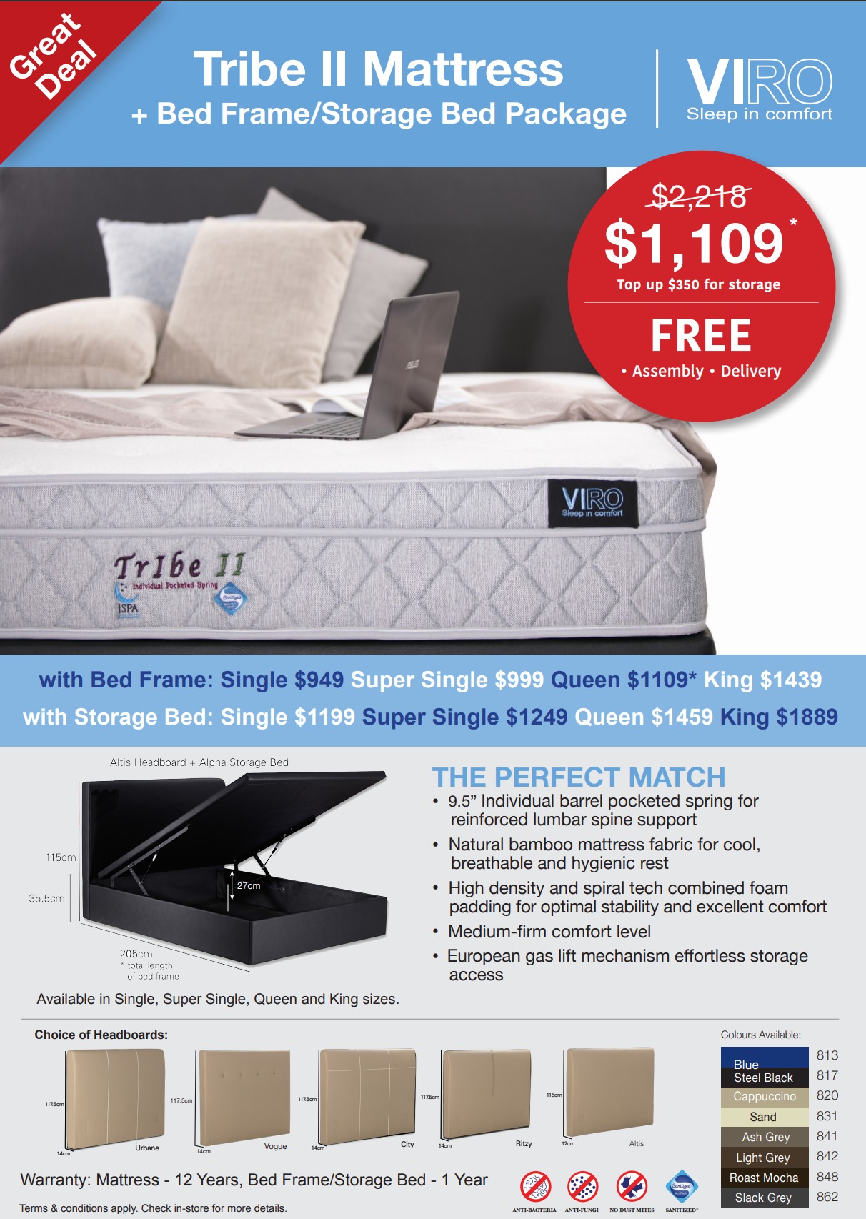 Mattress & Bed Frame/Storage Bundle (Viro Tribe II) Online Furniture