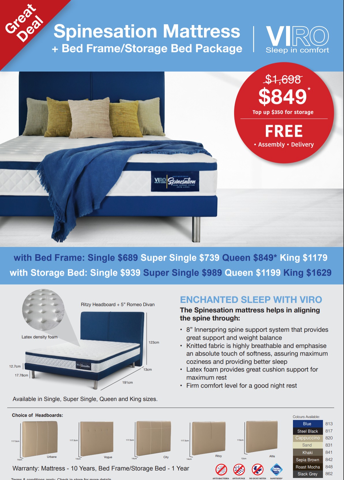 Mattress & Bed Frame/Storage Bundle (Viro Spinesation) Online